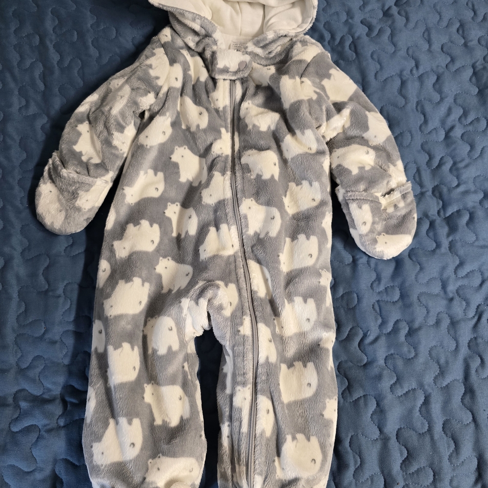 Cozy Gray and White Polar Bear Kids One Piece